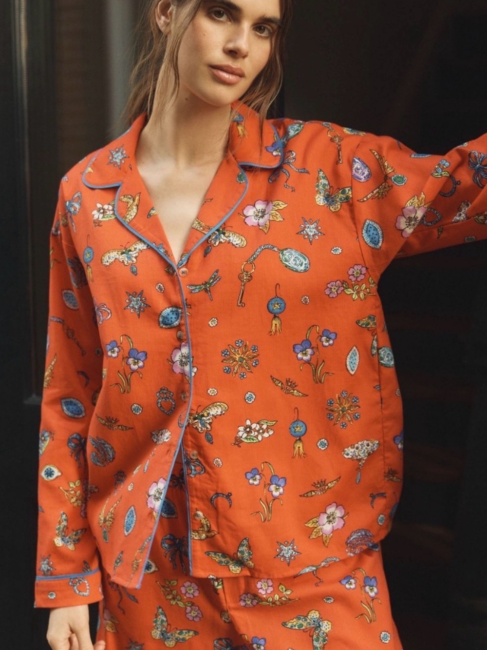 Anthropologie Lyrebird Cloud Flannel Pajama Set